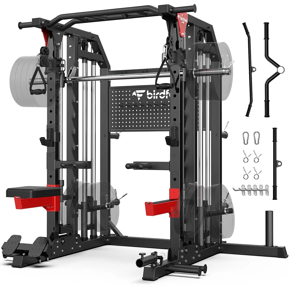 Multi-Function 2000LB Smith Machine Power Cage, Home Gym Squat Rack Featuring LAT Pulldown, Dual Pulley Cable Crossover, Gym-Quality Power Rack