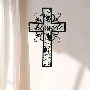Metal Cross Wall Art, Blessed Wall Decor, Vintage Metal Wall Decor, Wall Art for Home Living Room Bedroom Office Decoration, Religious Home Decor, Hanging