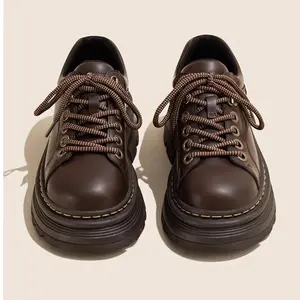 2025NewBritishStyleLace-upRoundToeVersatileLowHeelLeatherShoesforWomen