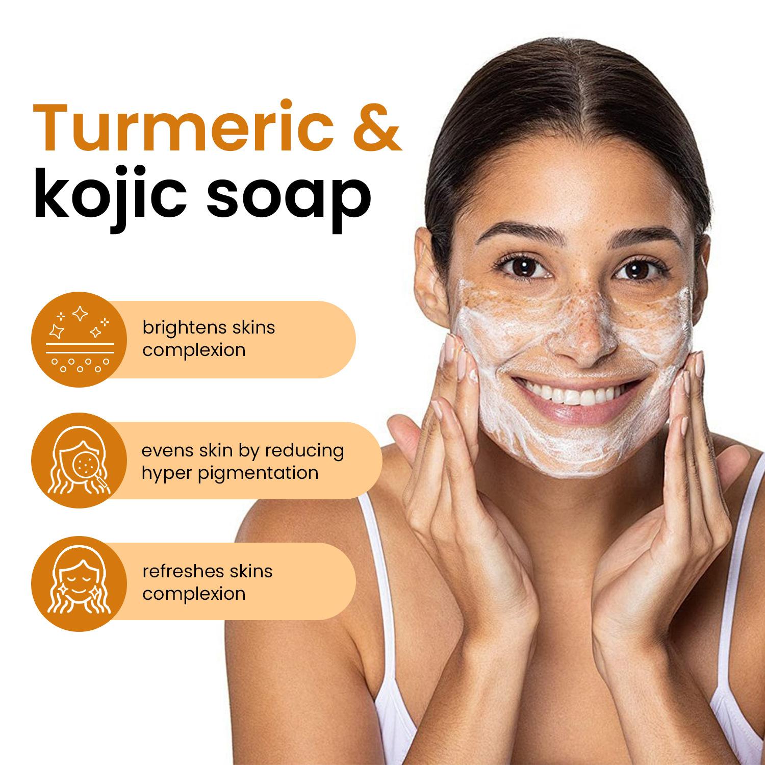 3PCS Organic Lemon Turmeric Kojic Acid Brightening Soap, Gentle Face Body Wash Cleanser, Dark Spot Remover, Acne Scar Fader, Hyperpigmentation Treatment, Brightening Dull Skin, Deep Pore Clean Comfort Organic Flawless Glowing Body Care