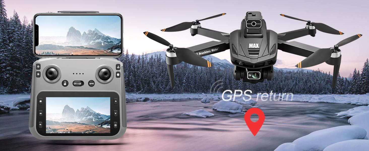 V168 PRO MAX GPS Foldable Drone with 4.5" Screen Controller, Brushless Motor, Optical Flow Positioning, Stable FPV Transmission, One-Key Return, Lightweight RC Drone for Outdoor Flying, Beginners and Gift