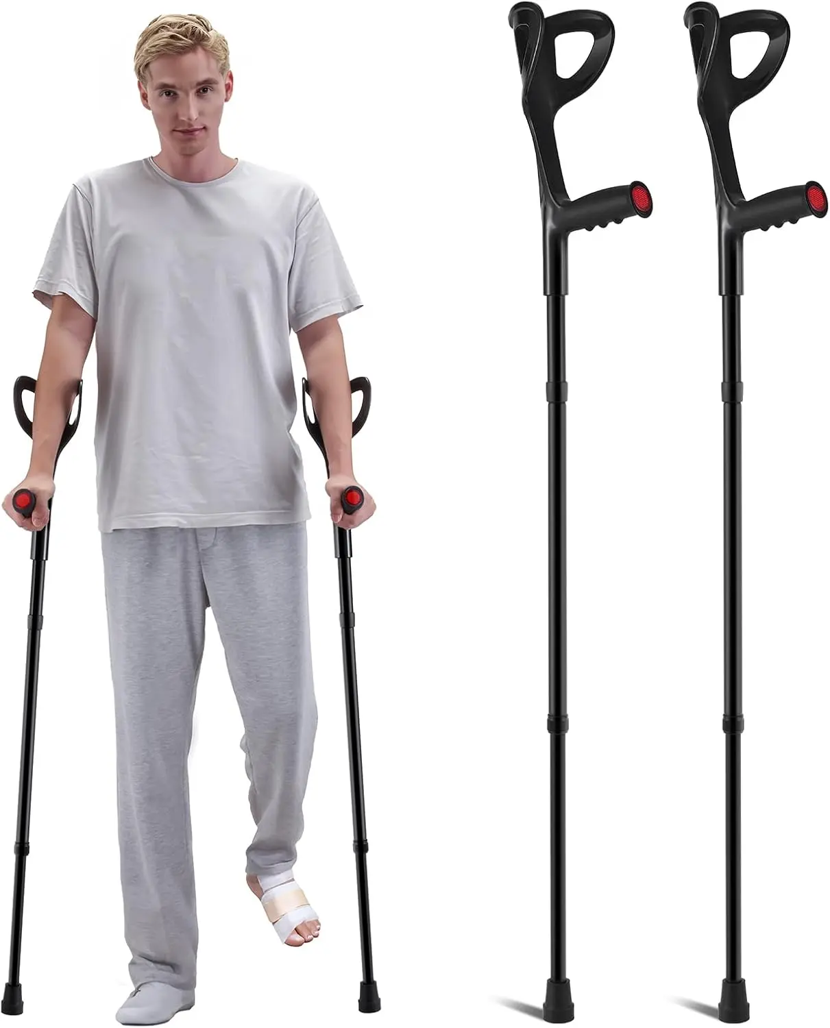 VEVOR Adult Forearm Crutches (1 Pair, 350LBS Capacity), Folding Healthcare Walking Stick Equipment, Lightweight Aluminum Medical Crutches with 10-Level Adjustable Height & Open Cuff for Leg Injury Recovery, Tool
