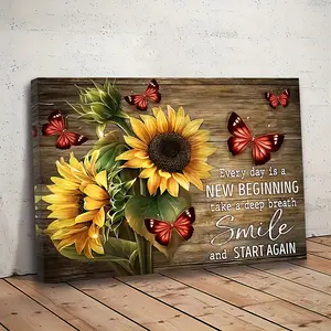 1pc wood frame canvas painting motivation quote sunflower inspirational butterfly painting wall art prints for home decoration, living room and bedroom, holiday gift for her him, ready out of the box