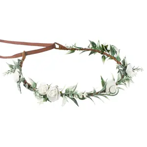 Women Flower Crowns Fairy Wreath - White Headdress Renaissance Accessories Headpiece for Girls Lady in Bridal Wedding Halloween Party Festival Gifts Photography Rose