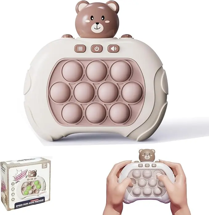 Handheld Light up Pop Game, Fast Puzzle Game Machine Autism Sensory Toys, Quick Push Puzzle Pop Game It Fidget Toys Pro for Kids Adults, Push Bubble Stress Toy, National Day Birthday Gifts for Boys Girls, Brown Bear