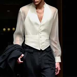 INCERUN Men's Sheer Mesh Paneled Raglan Sleeve Shirt | Edgy Contemporary Style