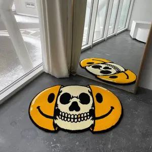 Evil Smiley Skull Gothic Halloween Decoration, Soft Polyester Fiber Bedroom Decor, Washable Indoor Accessory, 1 Piece