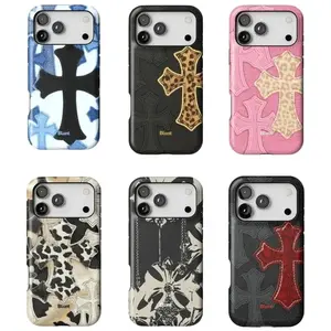 Sleek Blue Denim Texture Christian Cross Pattern Design Heavy Duty Tough Phone Case Compatible with iPhone 17, 16, 15, 14, 13, 12, 11, X & Galaxy