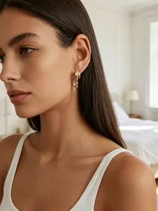 CZ Drop Huggie Earrings for Women, Dainty Multi-Gemstone Dangle Design, Hypoallergenic Brass, Perfect for Everyday Wear & Layering, Trendy Minimalist Statement Jewelry, Versatile Earrings, Dangling Huggie Earrings