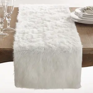 212 MAIN Juneau Rectangular Faux Fur Table Runner, 15x72 in, Faux Fur Texture, White, Ideal for Cabin Vibes & Christmas Mood (SARO 197.W1572B)