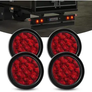 Nilight 4PCS 4in 12LED Red Round Tail Light Assembly - Brighter Car LED Lights, Surface Mount Grommet Plugs, Silicone Seal, IP67 Waterproof for Truck, Trailer, Led Lights Car Led Beacon Led Blinker