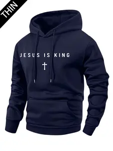 Unisex Hoodie Men's Sports Hooded Jacket, Fashionable Casual Sports Streetwear with Jesus Is King Letter Pattern Cross Print, Machine Washable, Regular Fit, Includes Pockets, Suitable for Both Men and Women, Ideal Gift for Husband or Boyfriend, Suitable f
