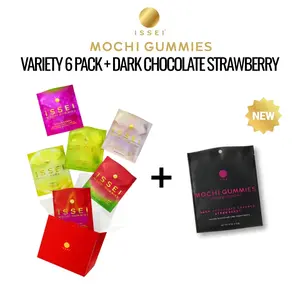 ISSEI Mochi Gummies Chewy Candy Variety 6 Pack + NEW Dark Chocolate Covered Strawberry Mochi | Soft & Chewy | Award Winning | Gelatin-Free, Non-GMO, Gluten-Free, Plant-Based, Dye-Free | Delicious Snack | 2 Oz (6 Pack, Rainbow Variety) Sweet Bonbon