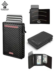 Men's Carbon Fiber Pop-up Wallet with Tracker, Boyfriend Gifts, RFID Blocking Minimalist Wallet, Large Capacity Id Window, Cash Slot Magnetic Closure Wallet, Anti Theft Wallet