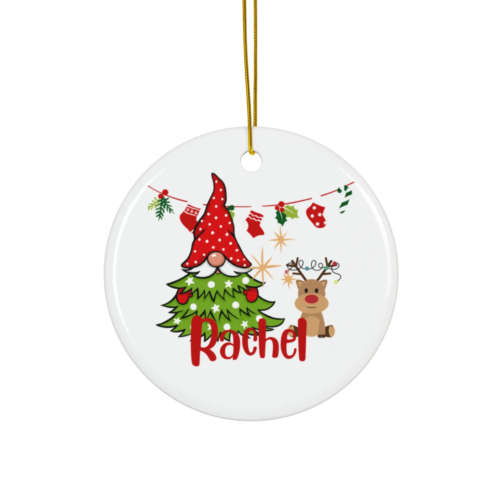 Ceramic Ornament, Personalized Gnome Christmas Ornament, Custom Holiday Decoration, Festive Tree Ornament, Christmas Gift Idea, Winter Home Cloth Circle