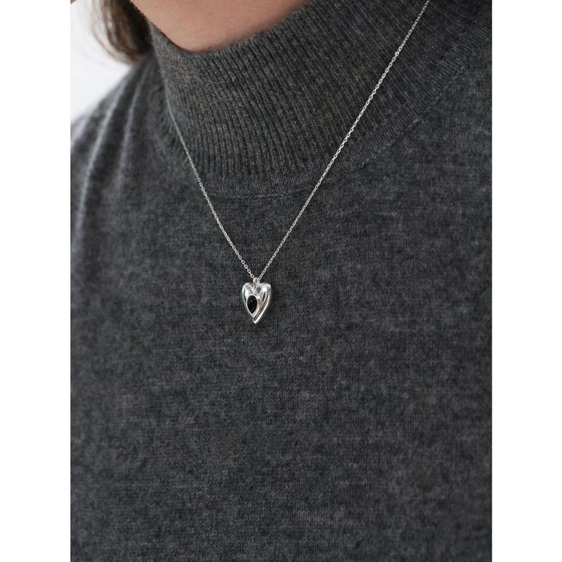 BrillBas-CMM012-S925 Silver Agate Water Drop Heart-Shaped Necklace for Women – Luxury, Niche, High-End Design – Valentine’s Day Gift