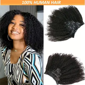 Wholesale 2025 NEW Luxurious Afro Kinky Curly Clip-In Hair Extensions for Women - 10A Brazilian Human Hair, 4B/4C Texture, Real Coily Hairpiece