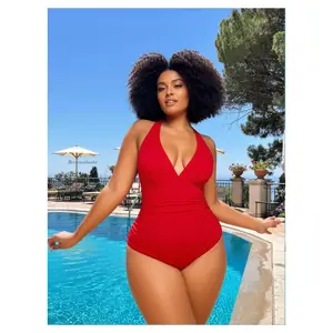 Womens One Piece Swimsuit V Neck Cross Back Bathing Suit High Waist Monokini Sexy Swimwear Ruched Tummy Control Swimsuits for Women