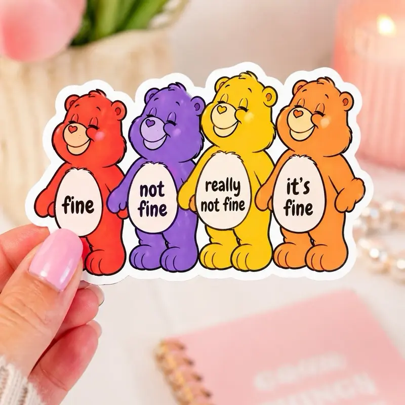 Relatable “It’s Fine” Meme Sticker | Funny Anxiety Mood Sticker | Fine Not Fine Really Not Fine | Cute Aesthetic Waterproof Decal