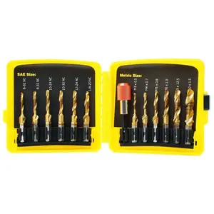 Titanium Combination Drill Tap Bit Set 13 count SAE and Metric Tap Bits Kit for Screw Thread Drilling Tapping Deburring Countersinking