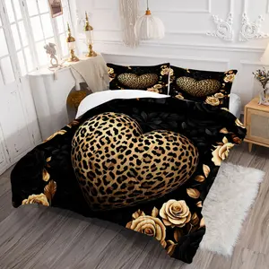 High quality leopard print decorative bedding set, three piece set with durable and stylish design, soft and comfortable, perfect for room, bedroom and gift selection, single bed and double bed, bedding with filling material