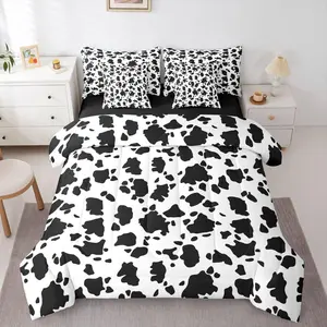 Western Cow Print Comforter Set 7 Pieces Western Farmhouse Rustic Bedding Set Boys Girls Animal Cowhide Bed in a Bag with Comforter,Sheets,Pillowcases,Cushion Covers