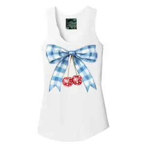 Cherry and Bow Womans Fit Razor Back Tank Top 50/50 Polyester Cotton Blend