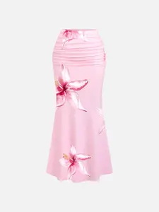 Elegant Aesthetic Mermaid Skirt and Floral Print Skirt for Women, Sexy Slim-Fitting Midi Dress for All Seasons, Perfect Gift for Holidays and Parties