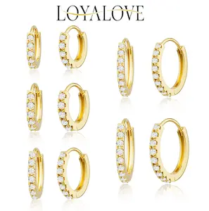 5Pcs Gold Huggie Hoop Earring Sets for Women, S925 Sterling Silver Post 14K Gold Plated CZ Earrings Jewelry Small Hypoallergenic Trendy Waterproof Lightweight Multiple Cartilage Earring