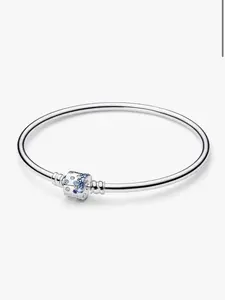 Sparkling Barrel Clasp Bangle Sterling - Compatible with Pandora charms, Silver Size Small