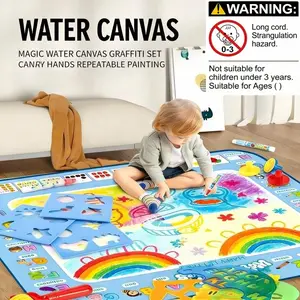 Water Canvas Drawing Board Set Toy, Magic Colorful Graffiti Mat, Enhances Kids' Art Skills, Perfect Gift for Boys Girls, Birthday Festival
