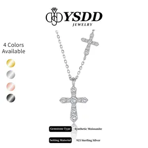 【#648 Cross 】Stylish Double Cross Necklace Full Moissanite vvs Synthetic Moissanite Necklace in 925 Sterling Silver