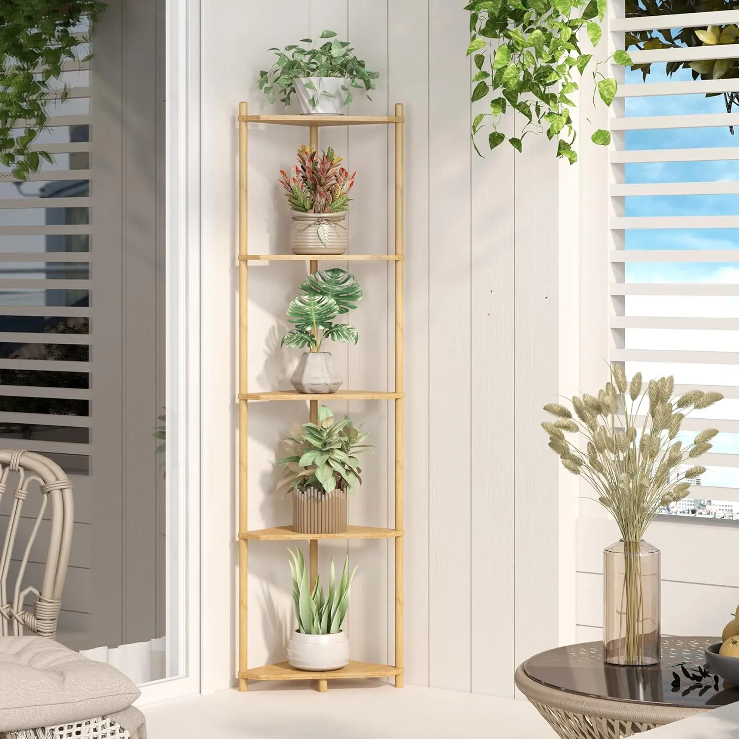 Corner Shelf Stand - 5 Tier   Small Corner Bookshelf for Office Kitchen Bedroom  Stand Living Room Decor Small Space