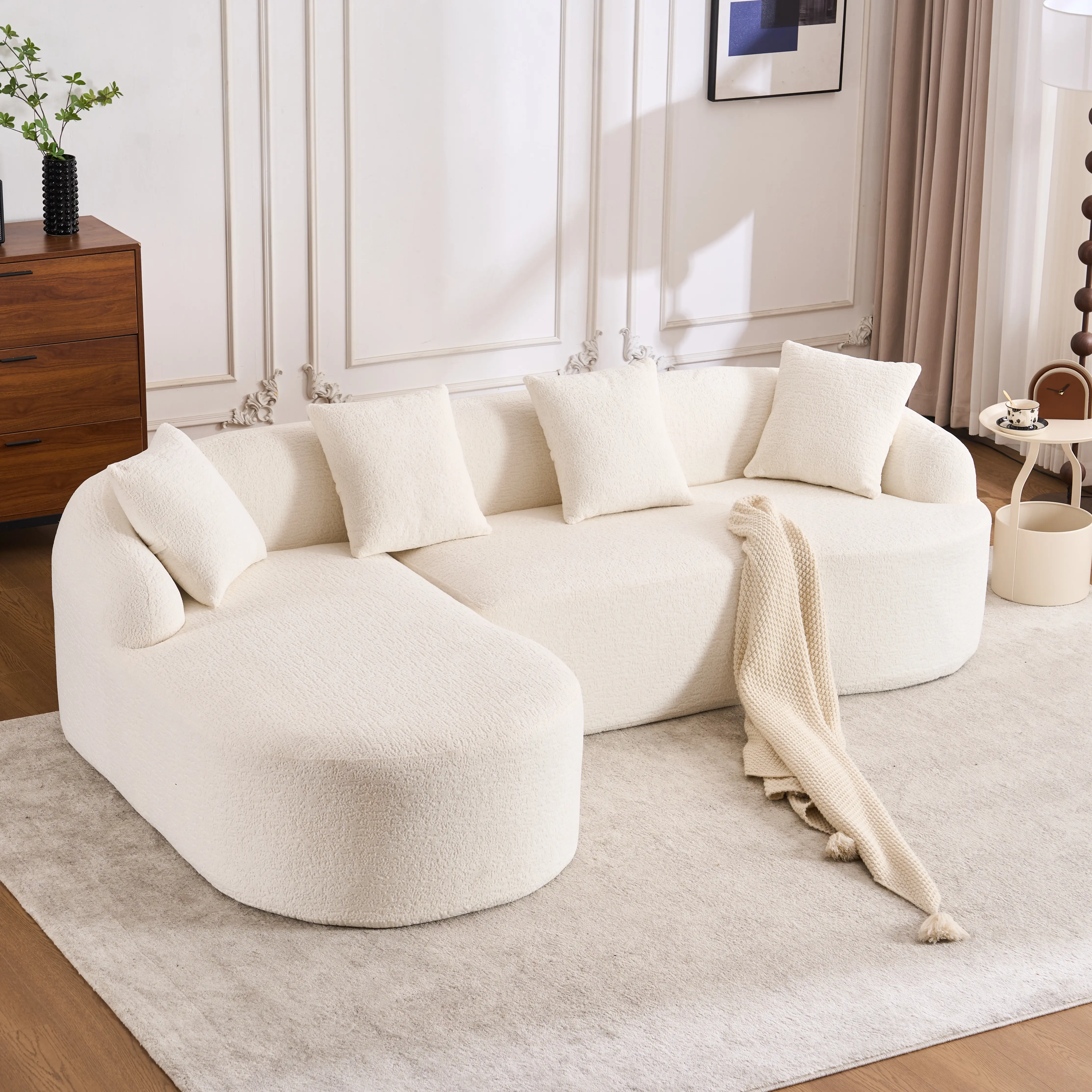 Modern L-Shaped Boneless Chenille Sectional Sofa with Curved Chaise - White Modular Couch with 30D High-Density Foam, Multiple Seats, Wide Armrests, Cozy Sleeper for Living Room Guest Entertainment