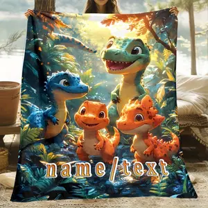 Personalized Dinosaur Blanket Personalized Dinosaur Playtime Soft Flannel Throw Blanket  Custom Name, Lightweight & Durable For Couch, Bed, Travel, Office - Perfect Gift For Family & Friends