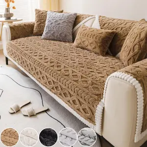 Thick Plush Winter Grid Pattern Sofa Cushion Cover, Anti-Slip Soft Padded Seat Pad, Warm and Cozy Couch Protector