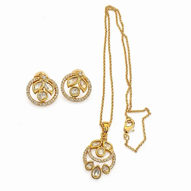 Rose Gold Polish Pendant set with Clear Kundan Stones. Elegant Jewelry for Women
