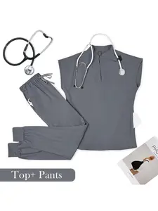 Men's Frosted Suit Sleeveless Nursing Hospital Brush Hand Care Uniform Short Sleeved Workwear Set Suitable for Beauty Salons and Pet Hospitals