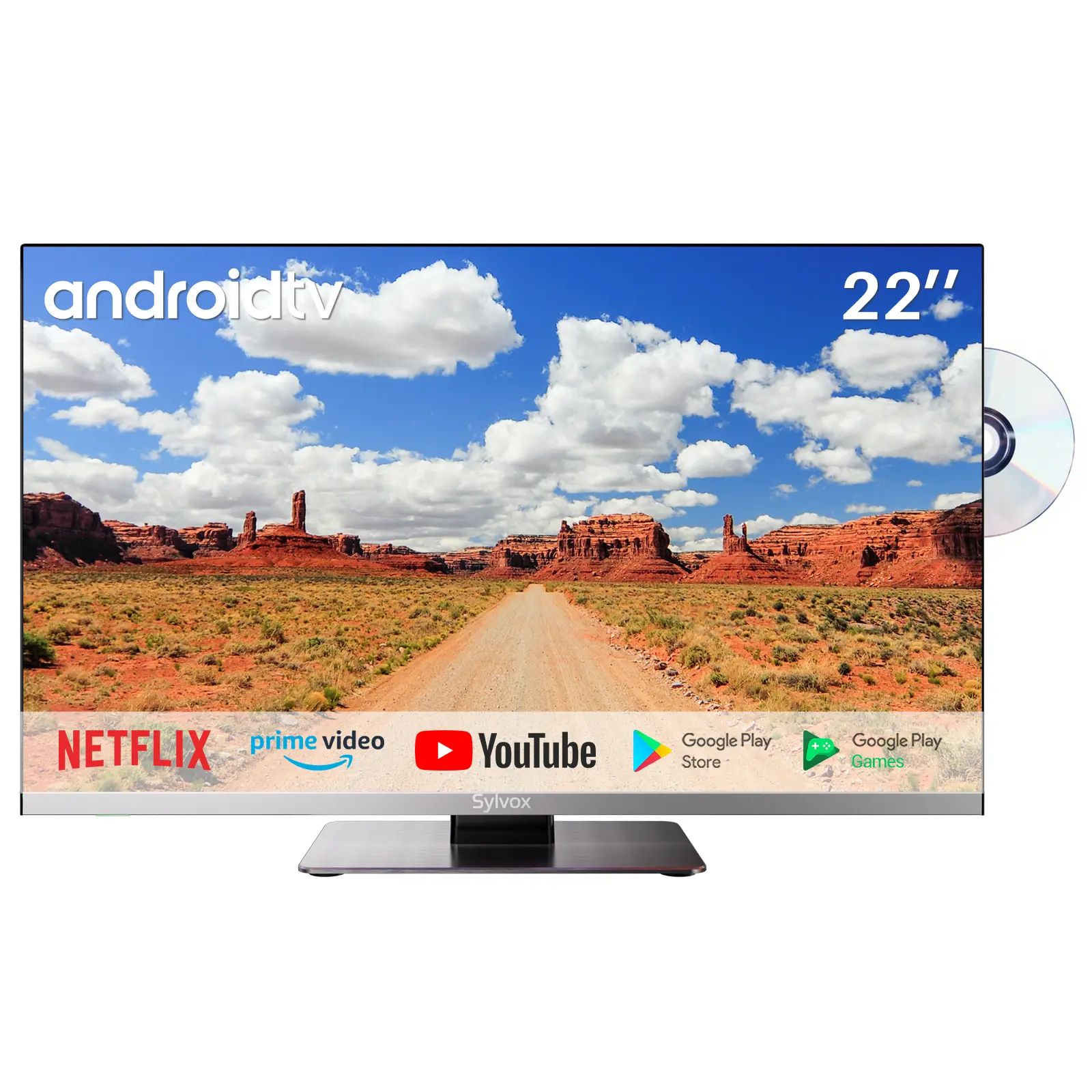 SYLVOX Smart RV TV, 22 inch TV with Built-in DVD Player, 12 Volt TV for RV Camper 1080P FHD, Android System Free Download APPs, Support WiFi Bluetooth, 2 HDMI & 2 USB, AC/DC Powered