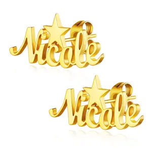 Custom4U Personalized Star 8 characters Name Stud Unisex Earrings for Women Men(8 characters, Customize This by Providing Your Text to Our Customer Support)
