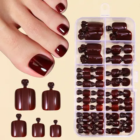 120 Pieces Pure Wine Short Square Toenail Tips, Wine Press on Toe Nails, DIY False Toenails, Fake Toenails, Nail Art Accessories