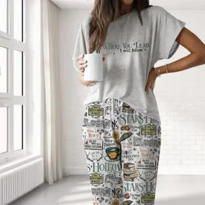 "Retro Stars-Hollow" Pajama Set – Premium Satin Sleepwear for Women – Cozy Satin Comfort, Relaxed Fit, Vintage Loungewear Aesthetic