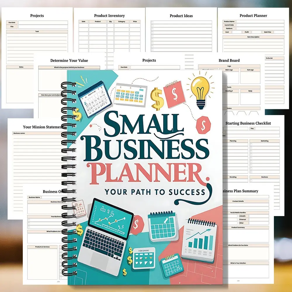 Business Icon Spiral Bound Notebook Planner, Compact Planning Journal for Entrepreneurial Strategies and Financial Goals, Perfect Gift for Business Launch Celebrations, Projects, Success, Startup