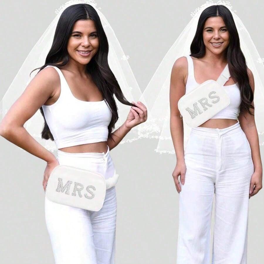 Bride Gifts, Bachelorette Gifts Bride Fanny Pack, Bride To Be Gifts Wedding Day Bachelorette Party Engagement Honeymoon, Pearl Bride Belt Bag White