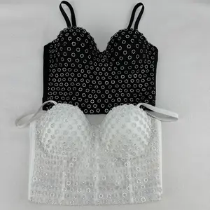 Elevated Going Out Tank Tube Halter Tops Bra Blusas Short Handmade Sequins Glisten High Quality Fishbone Corset Spring Summer Outfits Weighted Vests Woman Clothing Sling Wedding Party Blind Date Stage Party Shaper Ladies Crop Halter Tube Top