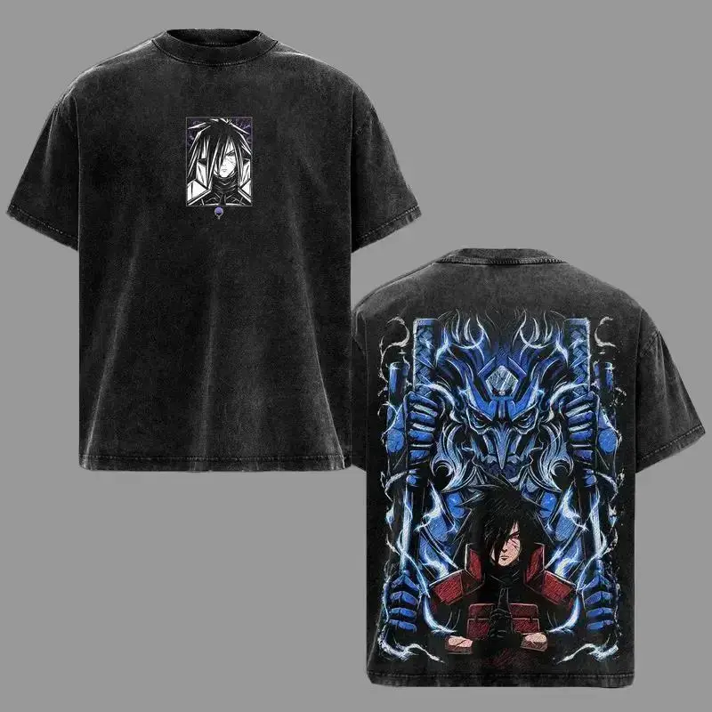 Men's Madara Uchiha Graphic Oversized Vintage Acid Wash T-Shirt - 230gsm Premium Cotton, Relaxed-Cut Short-Sleeve Streetwear Casual Menswear Top