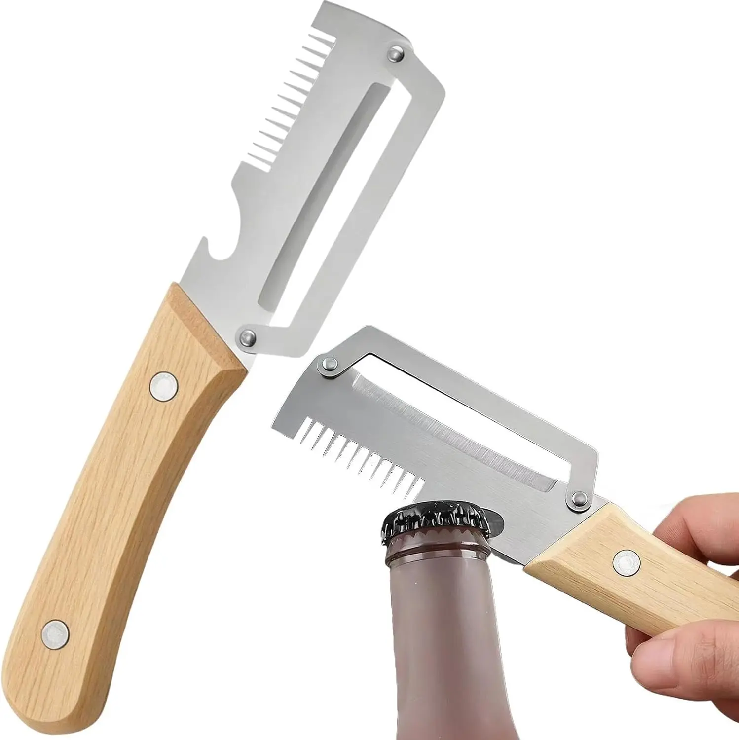 2 Pcs Peeler and Shredder, Knife and Cutlery Set, Multifunctional Vegetable Peeler, Ultra-Sharp Blade with Wooden Handle and Bottle Opener, For Vegetables or Fruits that Need to Be Peeled