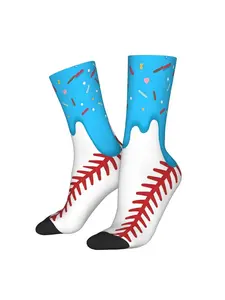 Kawaii Baseball Ice Cream Drip Socks Print