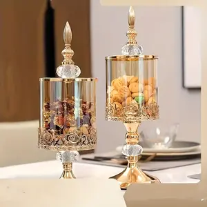 2pcs Crystal Glass Candy Dish with Lid, Clear Covered Sugar Bowl for Candy Buffet, Decorative Cookie Jar Food Storage Container, Vintage Jewelry Trinket Box for Rings, Bathroom Q-tip Holder, Wedding Centerpiece, Valentine's Day Easter Gift for Mom