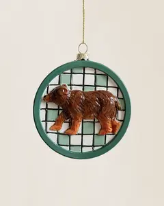 Shatterproof Wintergreen Bear Checkered Christmas Ornament 3.94" W x 3.94" H Plastic Ornament with Soft Dry Cloth Care Instructions